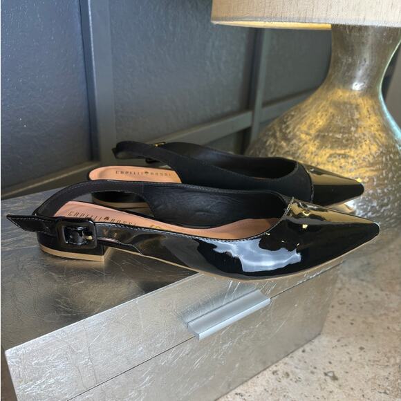 Capelli Rossi Womens Black Patent Leather Sling Back Flat Size 39 US 8.5 New - Picture 1 of 6